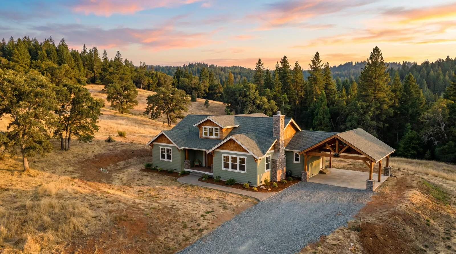 Remodeled home exterior at sunset